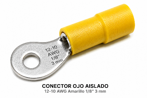 CONECTOR OJO AISLADO - 12-10 AWG Amarillo 1/8" 3 mm