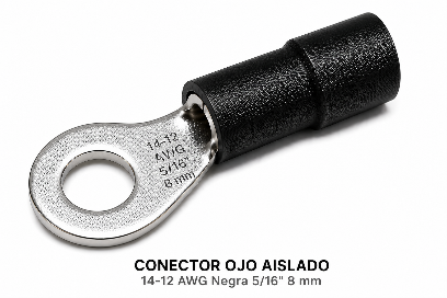 CONECTOR OJO AISLADO - 14-12 AWG negra 5/16" 8 mm