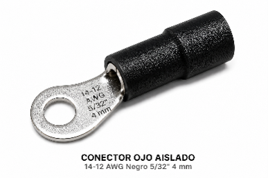 CONECTOR OJO AISLADO - 14-12 AWG negro 5/32" 4 mm