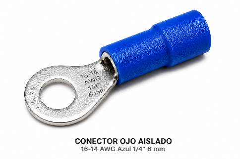CONECTOR OJO AISLADO - 16-14 AWG Azul 1/4" 6 mm
