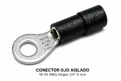 CONECTOR OJO AISLADO - 16-14 AWG negro 1/4" 6 mm