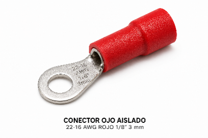 CONECTOR OJO AISLADO - 22-16 AWG rojo 1/8" 3 mm